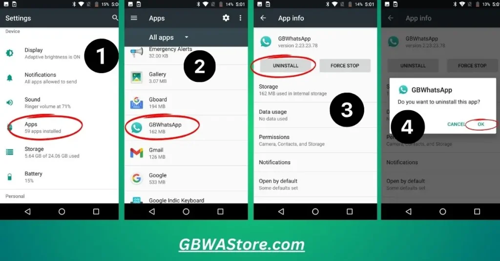 Uninstall GBWhatsApp Pro Using Settings App