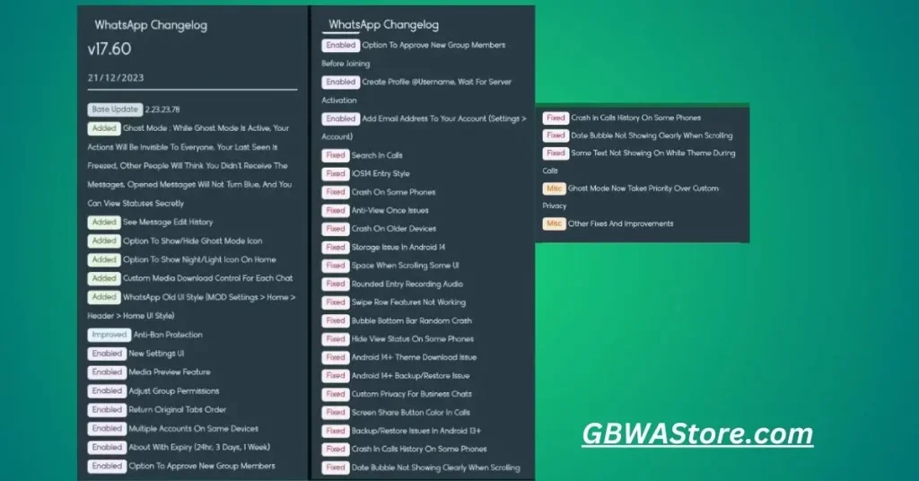 Changelog of GBWhatsApp version, v17.60