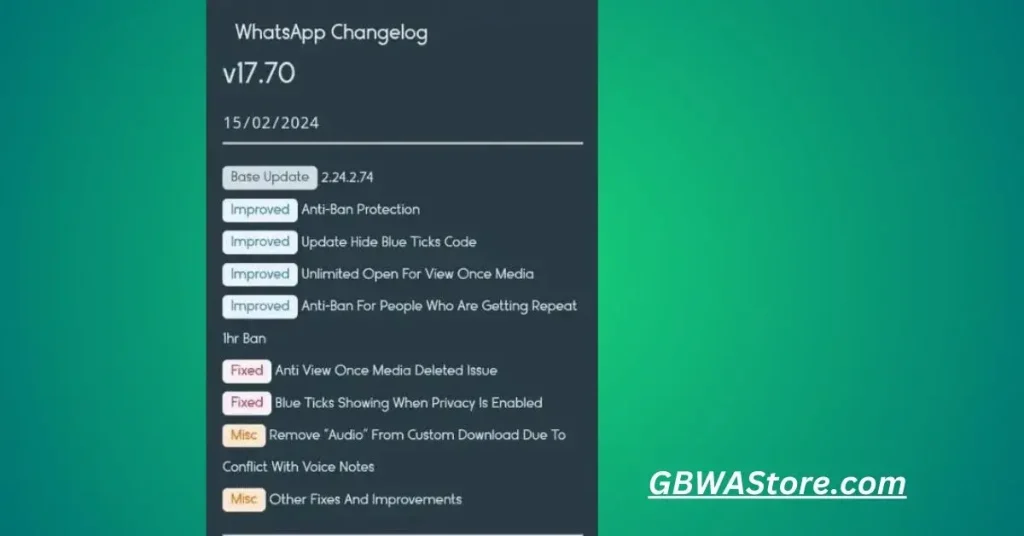 Changelog of The GBWhatsApp Pro APK V17.70